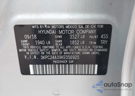 2019 Hyundai Accent Sel из США, поврежденный, VIN 3KPC24A39KE056925